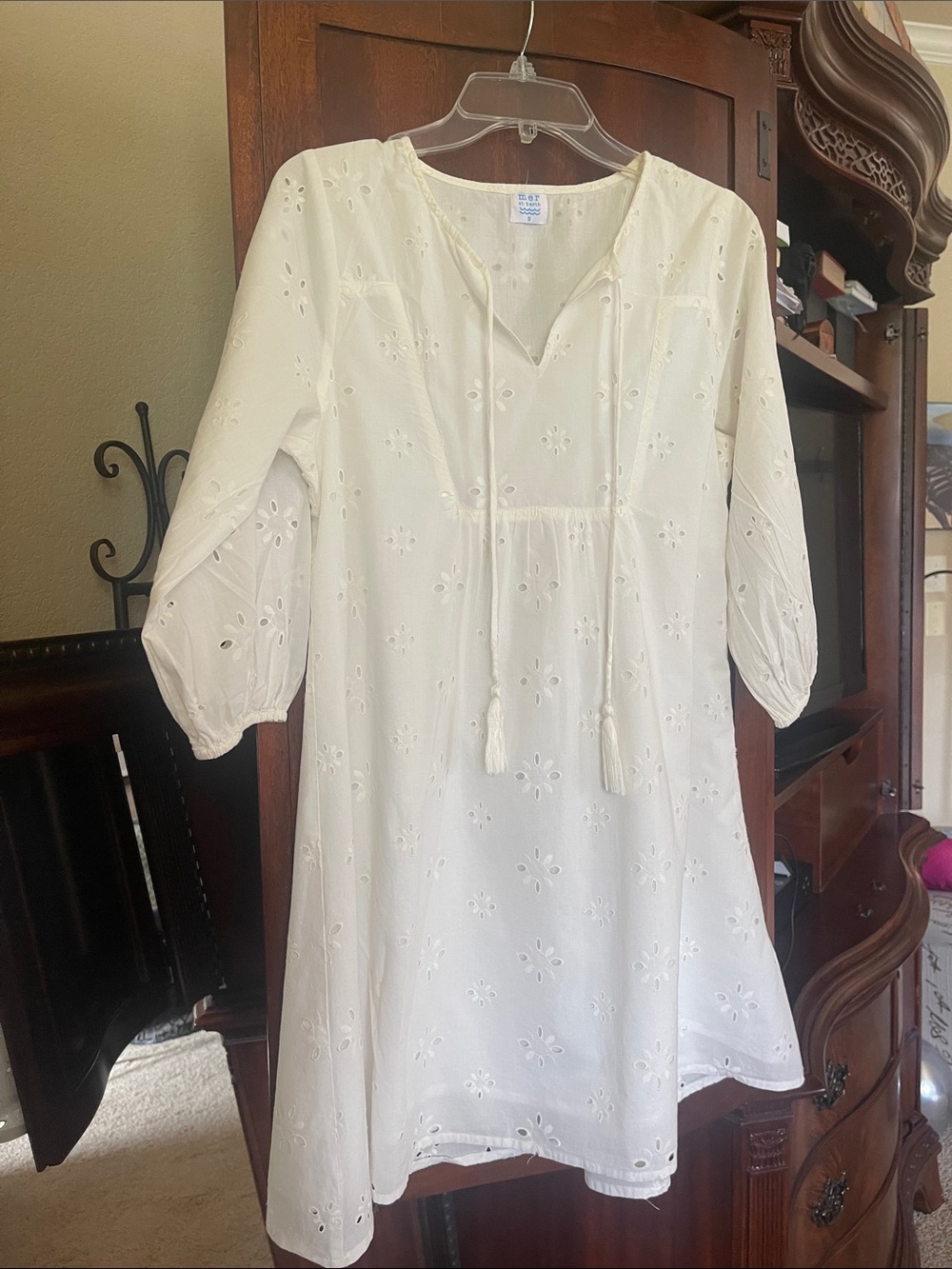 Cream Eyelet Tassel Mini Dress